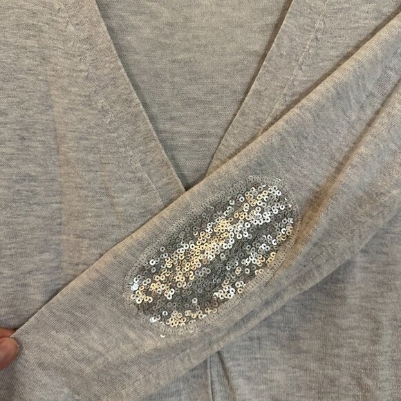 Old Navy Gray Button Front Cardigan with Sequin Elbow Patches Size M EUC - Picture 5 of 6
